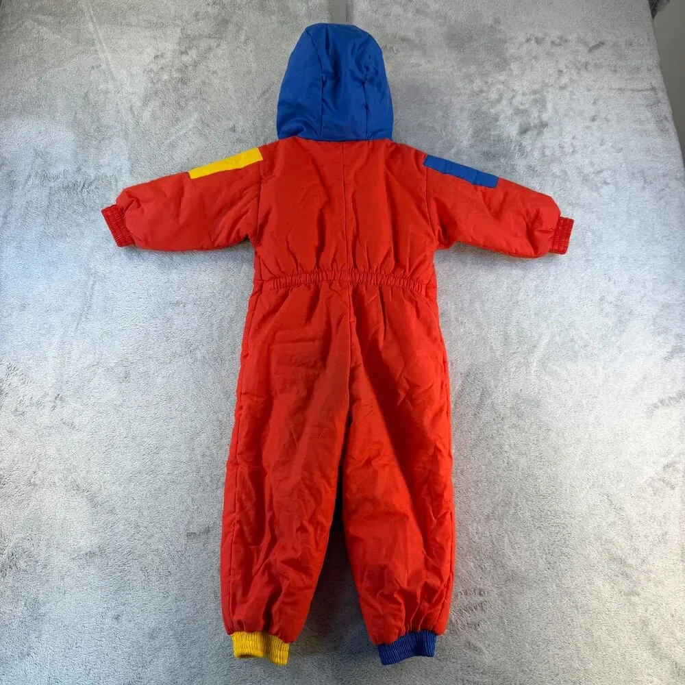 Vintage Ozona Kids Snowsuit 2T 86 France Colorblock Red Blue Yellow